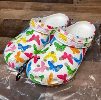 Crocs Classic Vacay Vibes Clog White Butterfly Print Women Sz 15 206375