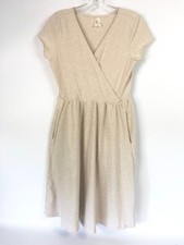 Pact Organic Cotton Fit Flare Crossover Dress Womens Medium Oatmeal Beige