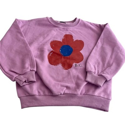 Bobo Choses Big Flower Lavender Sweatshirt 100% Cotton Girls Loose Fit Size 6-7