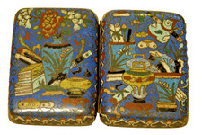 VERY BEAUTIFUL OLD CHINESE CLOISONNE CIGARETTE CASE SCHOLARS OBJECTS VERY RARE