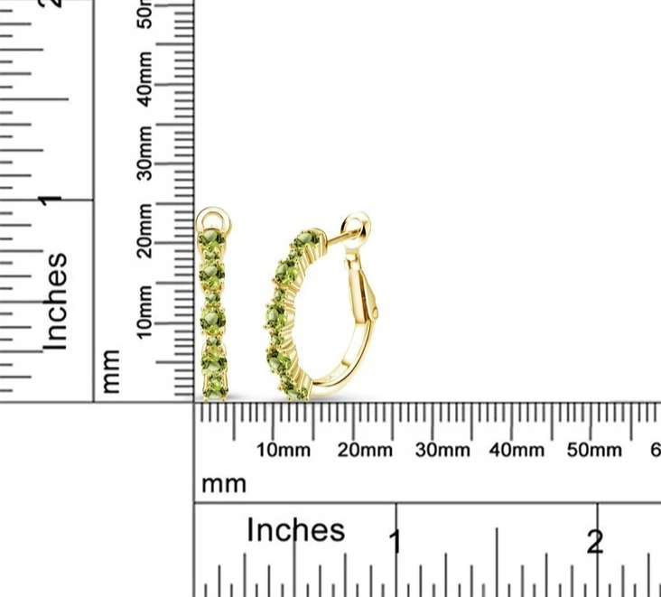 925 Silver Yellow Gold Plated 1.62 Ct Round Peridot Women Dainty Hoop Earrings - Image 4 of 4