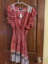Angie Women Dress Red Floral Sundress babydoll ruffled sleeve NWT small