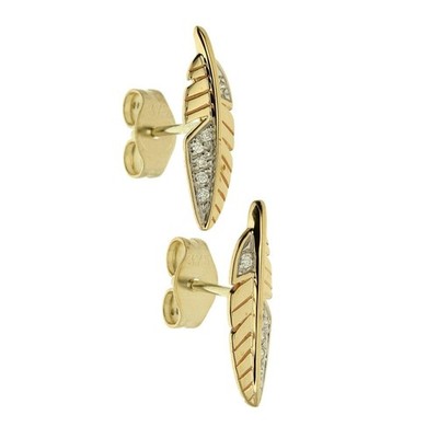 Damen Ohrstecker 9 kt Gelbgold Diamant Feder