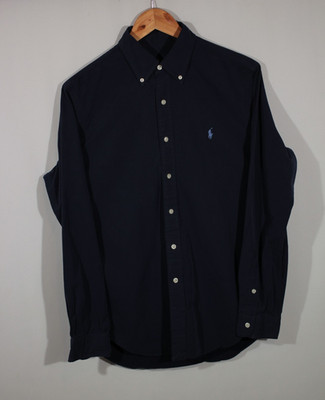 Polo Ralph Lauren Solid Navy Blue Mens Formal Button Up LongSleeve Shirt M