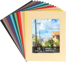 Prudiut 15 Pack 11x14 Picture Mats, Mixed for Photos 8x10, colors 