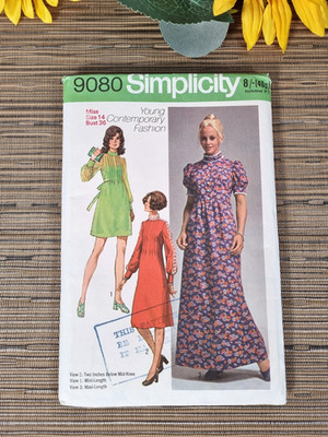 Simplicity Schnittmuster 9080 Kleid in drei Längen Gypsy Boho Maxi Vintage 14