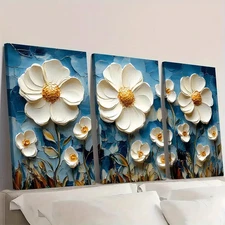 3pcs White Flower & Wildflower Impasto WF   Wall Art Canvas Framed 50x70cm