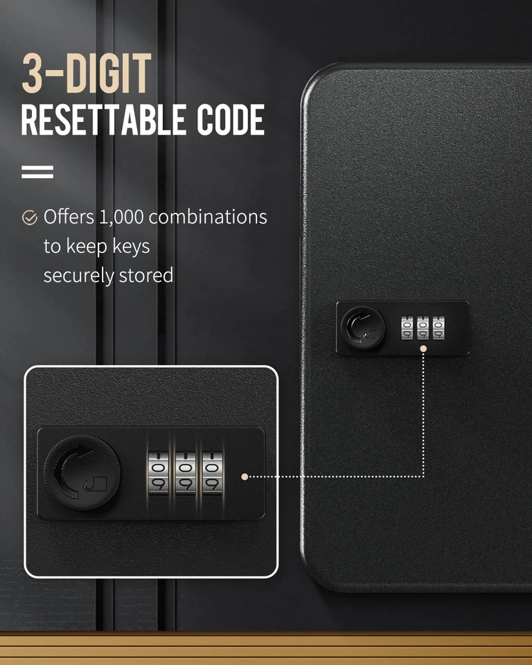 Combination Lock Resettable Digital Security Storage Box Steel Key Organizer - Image 3 of 4
