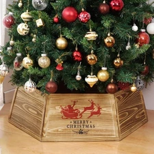 Wood Christmas Tree Collar, 30.7" Natural Wooden Christmas Tree Stand Cover, ...