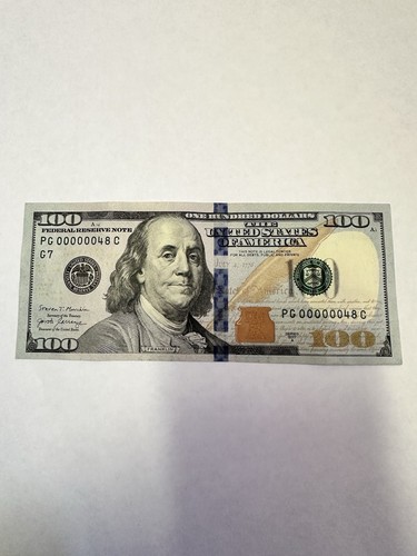 Fancy serial number LOW SERIAL NUMBER RARE $100 dollar bill SIX ZEROS 00000048 - Picture 1 of 6