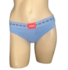 Victoria’s Secret Pink Panty Logo Thong Blue  Size Small NWT