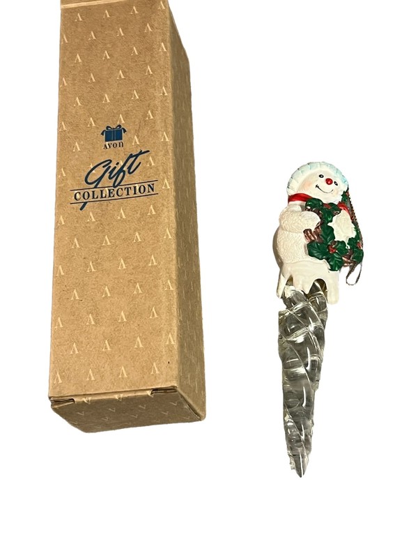 Vintage Avon ornament 1995 Icicle Fun Snowman with Wreath