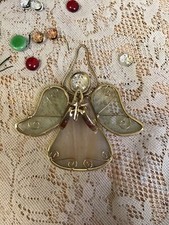 stained glass Gold Angel Holding Cross - Ornament - Suncatcher - Window Art