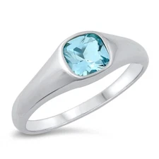 Signet Ring Sterling Silver 925 Statement Band Aquamarine CZ 5 mm Size 5-12