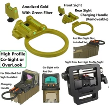 10 mm High Profile Gold Front Rear Sight Green Fiber Optic Glock 17 19 22 24 26