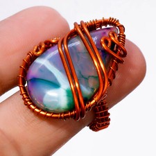 Multi Solar Quartz Gemstone Copper Ring Handcrafted Wire Wrap Gift Jewelry 8" a9