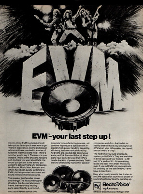 vtg 1980s ELECTRO-VOICE EVM LOUDSPEAKERS MAGAZINE PRINT AD Amplifier Pinup Page