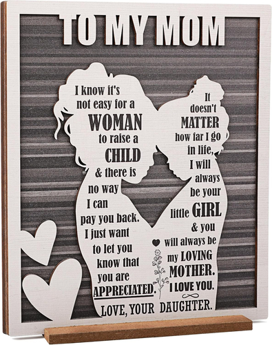 Mother’S Day for Mom from Daughter, Rustic Mom and Daughter Hug Wood Sign, Best