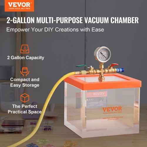 VEVOR Chambre à vide de dégazage sous vide en acrylique 2 gal coussinet silicone - Imagen 2 de 12