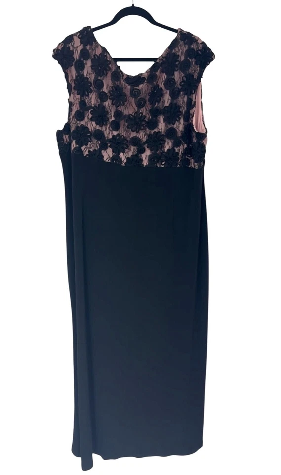 Maxi Vestido Largo Corpiño Encaje Negro Talla 24W 3X Boda Noche Talla Grande Foto 3 de 4