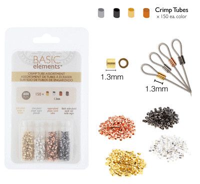Beadsmith Crimp Tubes 1.3mm, Basic Elements by Beadsmith, 4 Color Variety Pack