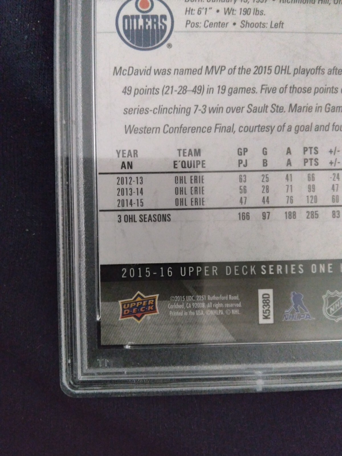 2015-16 Upper Deck Connor McDavid Rookie Young Guns #201 PSA 8 NM-MT view 9