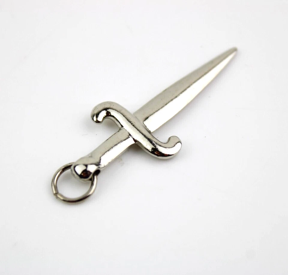 Piccolo Ciondolo Pugnale Coltello per Collana Acciaio Colore Argento Vintage - Immagine 3 di 4