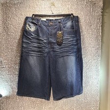BROOKLYN EXPRESS Denim Shorts 40 Baggy Street Hip Hop Blue Embroidered  NWT