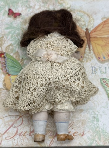 Antique German All-Bisque Doll P 610/0 -Sleep Eyes- Jointed, Human Hair Wig 6.5" - Picture 8 of 12