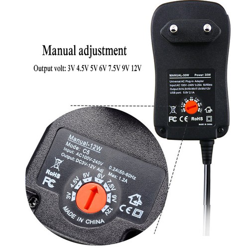 US/EU/UK Adjustable AC Multi-function Power Supply USB Adapter USB DC3-12V 30W - Picture 2 of 8