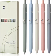 FIOVER Gel Pens, 5Pcs 0.5Mm Quick Dry Black Ink Fine Point Smooth Writing Pens H