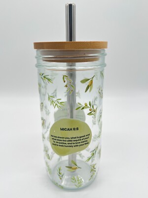NEW - Christian Bilingual Verse W/ Olive Leaves Cup - Custom UV DTF Glass Cup.