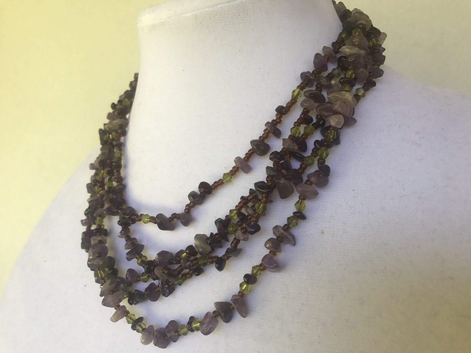 Necklace Multi layered Colored Pressed Glass Bead… - image 10