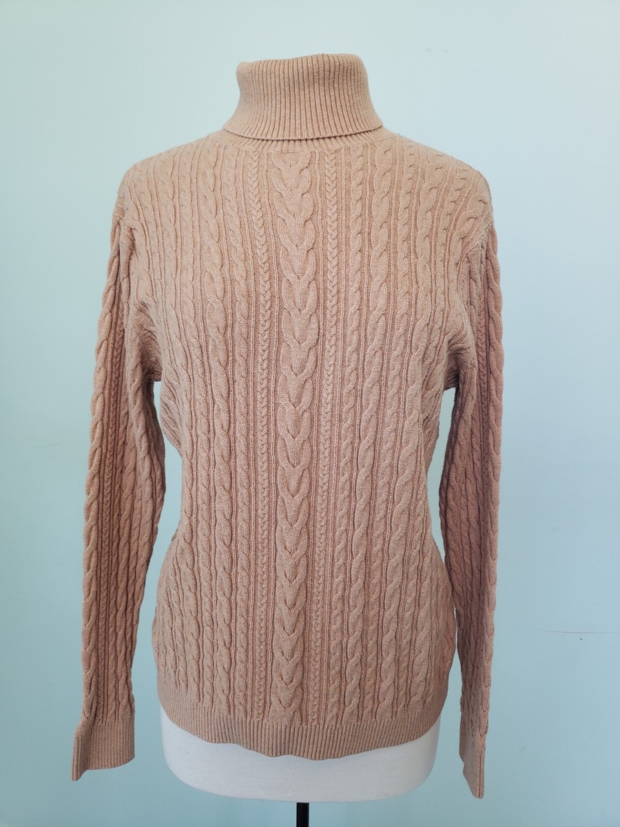 Lands End Womens L Sweater 100% Cotton Turtleneck Rib Knit