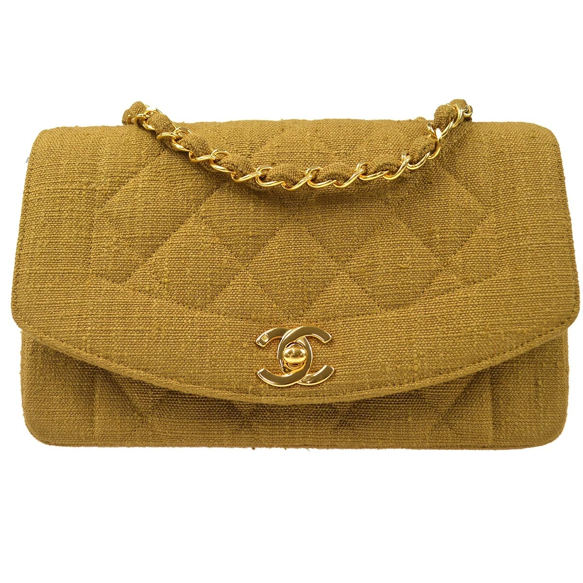 Chanel Small Diana CC Single Chain Shoulder Bag Brown Linen 67707