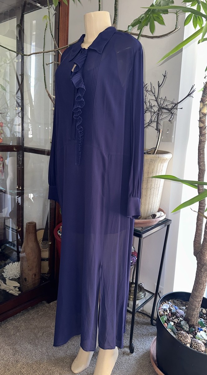 TED BAKER FAITHIY ASYMMETRICAL RUFFLE MIDI DRESS NAVY SZ NWT $325