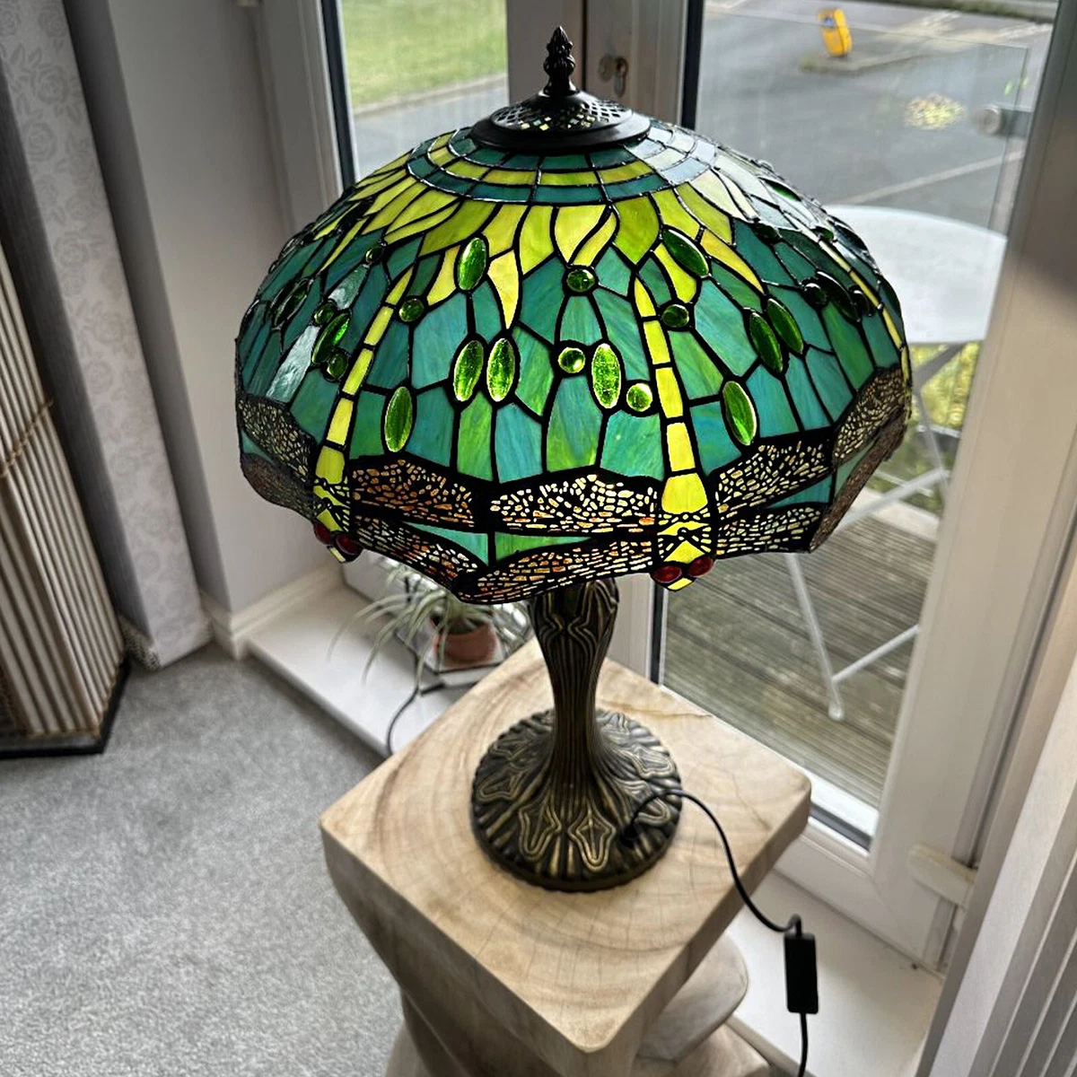 Dragonfly style Tiffany Table Lamp Green Yellow Creative Art 16