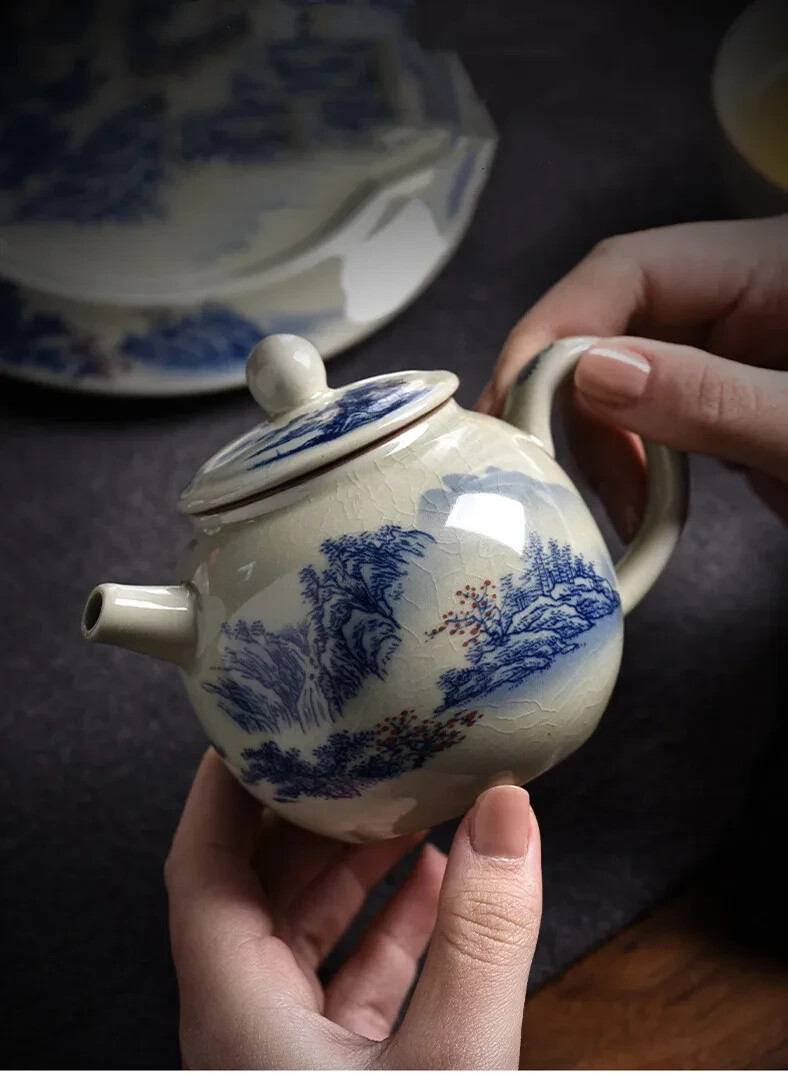 200ML Chinese Ceramic Teapot Ru Kiln Tea Kettle Handmade Porcelain Teapot