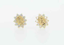 Solid 14K Yellow Gold Guadalupe Virgin Mary Screw Back CZ Stud Earrings S137XS