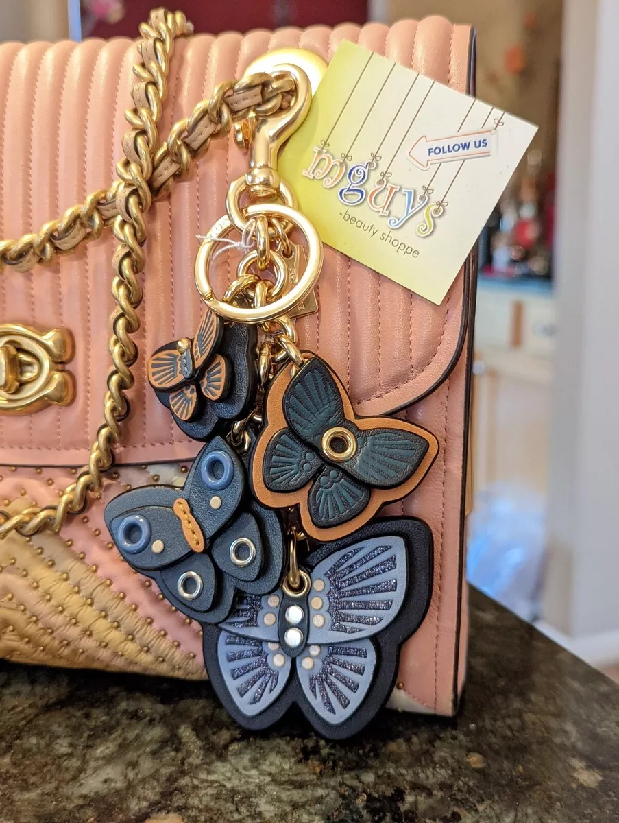 NWT Coach Butterfly Cluster Mix Bag Charm Keychain Gold Denim