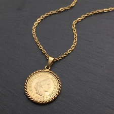 Gold Swiss Guardian Coin vintage coin Pendant Necklace 20"