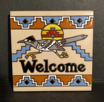 Tucson AZ Made Ceramic Tile Southwestern Road Runner Wall Decor Trivet 6'' Square