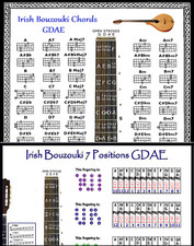 IRISH BOUZOUKI GDAE CHORDS  7 POSITION SLIDE RULE CHARTS - 2 LAMINATIONS