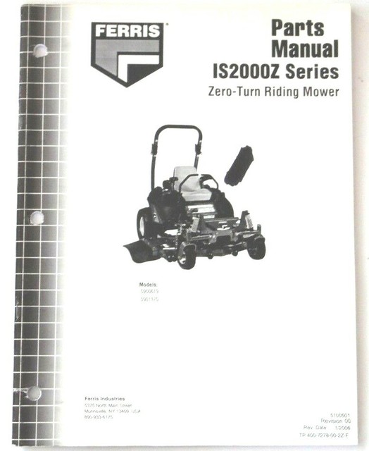 USED FERRIS SERIES PARTS MANUAL IS2000Z SERIES 5900619 5901170 5100501