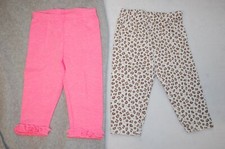 Baby Girls 2 PAIR LOT KNIT PANTS Ruffles LEOPARD Elastic Waist PINK Size 3-6 MO