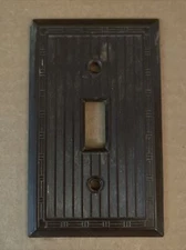 Vintage Brown Bakelite Switch Plate Cover Art Deco Geometric Border Frame USA