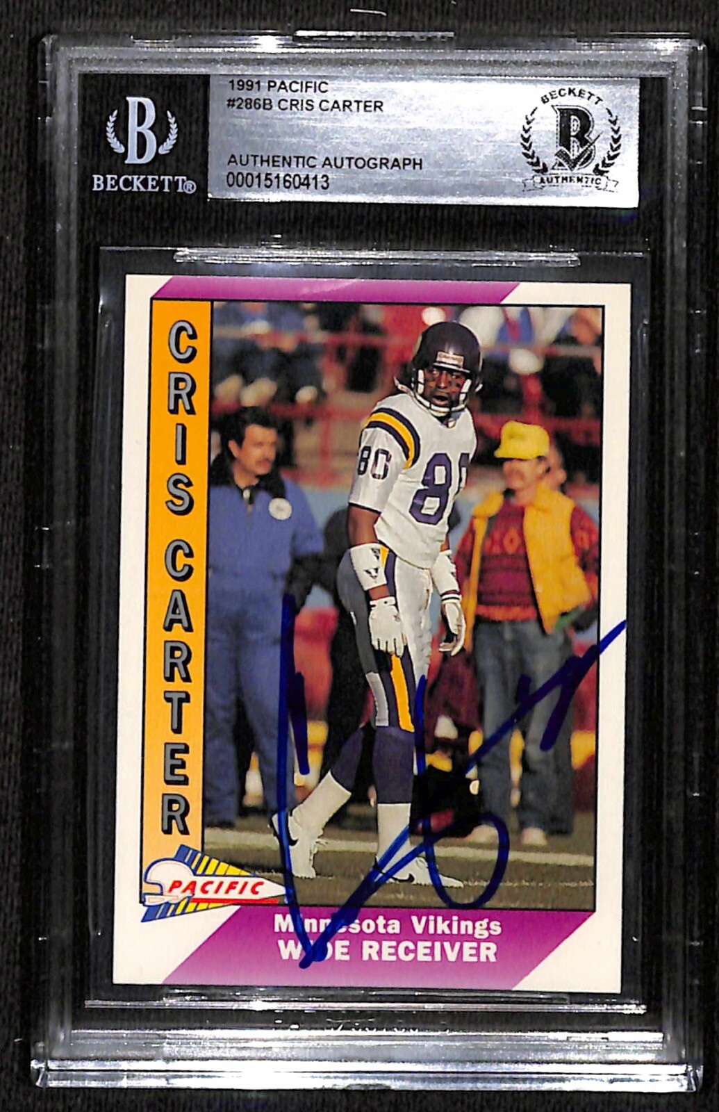 Cris Carter Autographed Signed Minnesota Vikings 1991 Pacific #268B Card BECKETT 