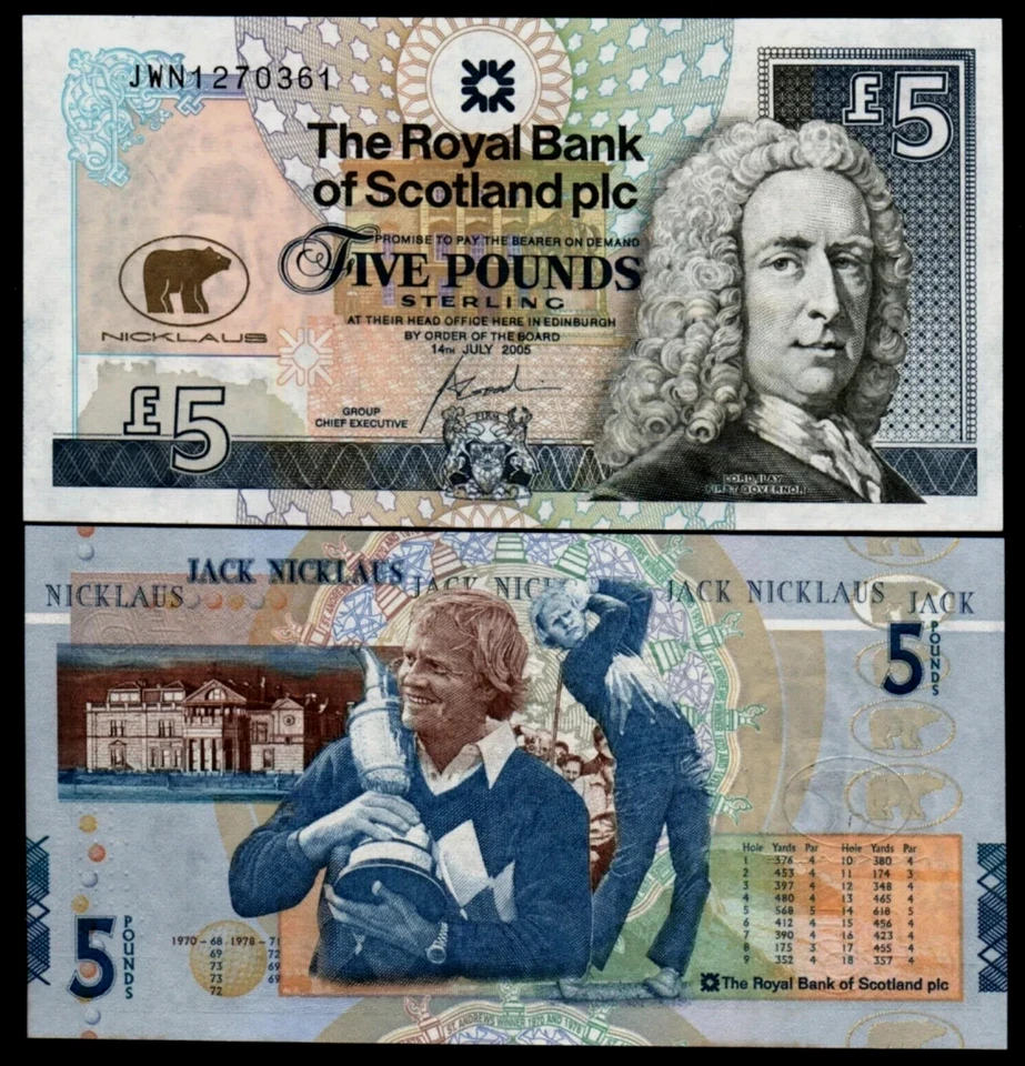 Scotland £5 POUND P-365 2005 Jack NICKLAUS Golf Commemorative UNC Tone BEAR NOTE - Image 4 of 4