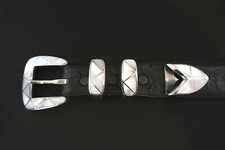 DOUGLAS MAGNUS SANTA FE HEARTLINE STERLING SILVER MOTHER OF PEARL BUCKLE SET