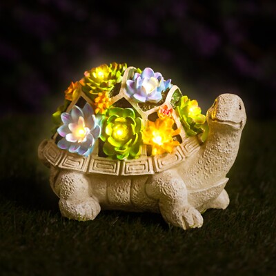 Solarschildkröte Gartenornament LED Beleuchtung Statue Sukkulentendekor Steineffekt